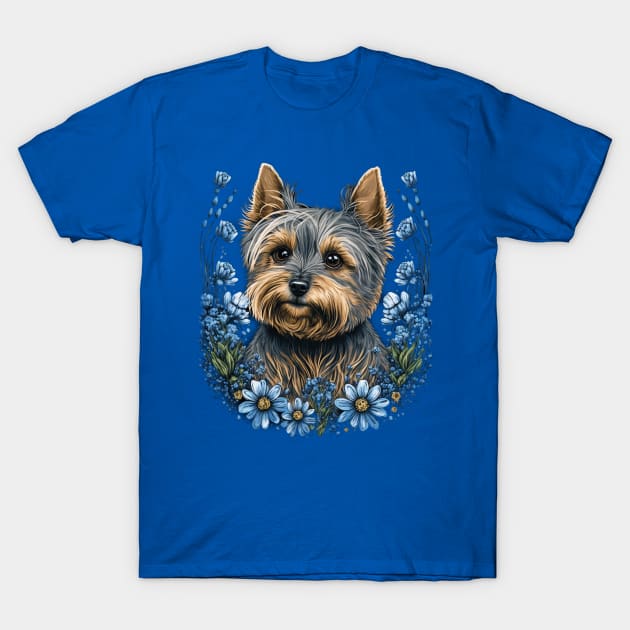 Scottish Terrier and Blue Flowers T-Shirt by kansaikate